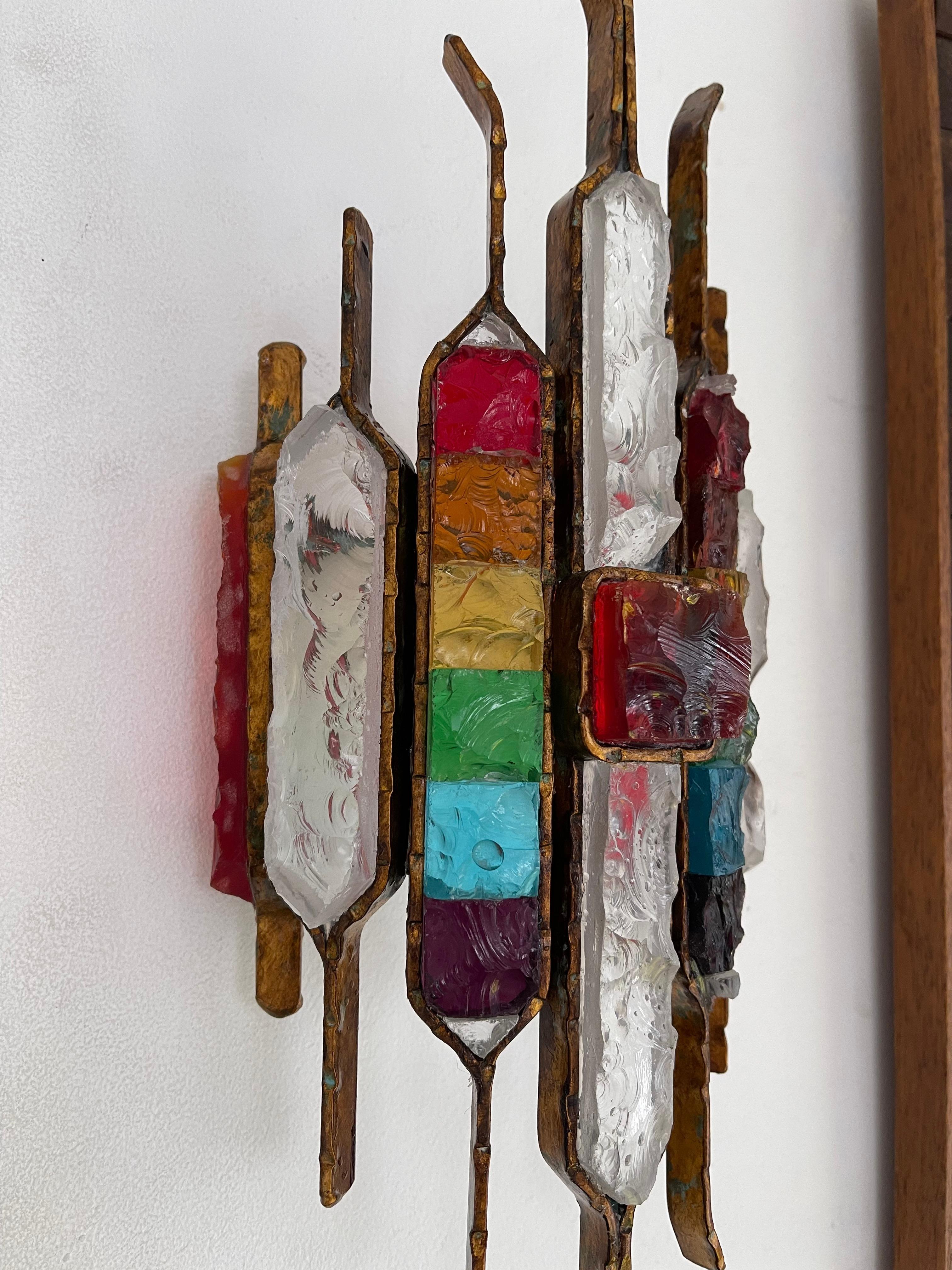 Verre Paire d'appliques en fer forgé et verre martelé de Longobard, Italie, 1970 en vente