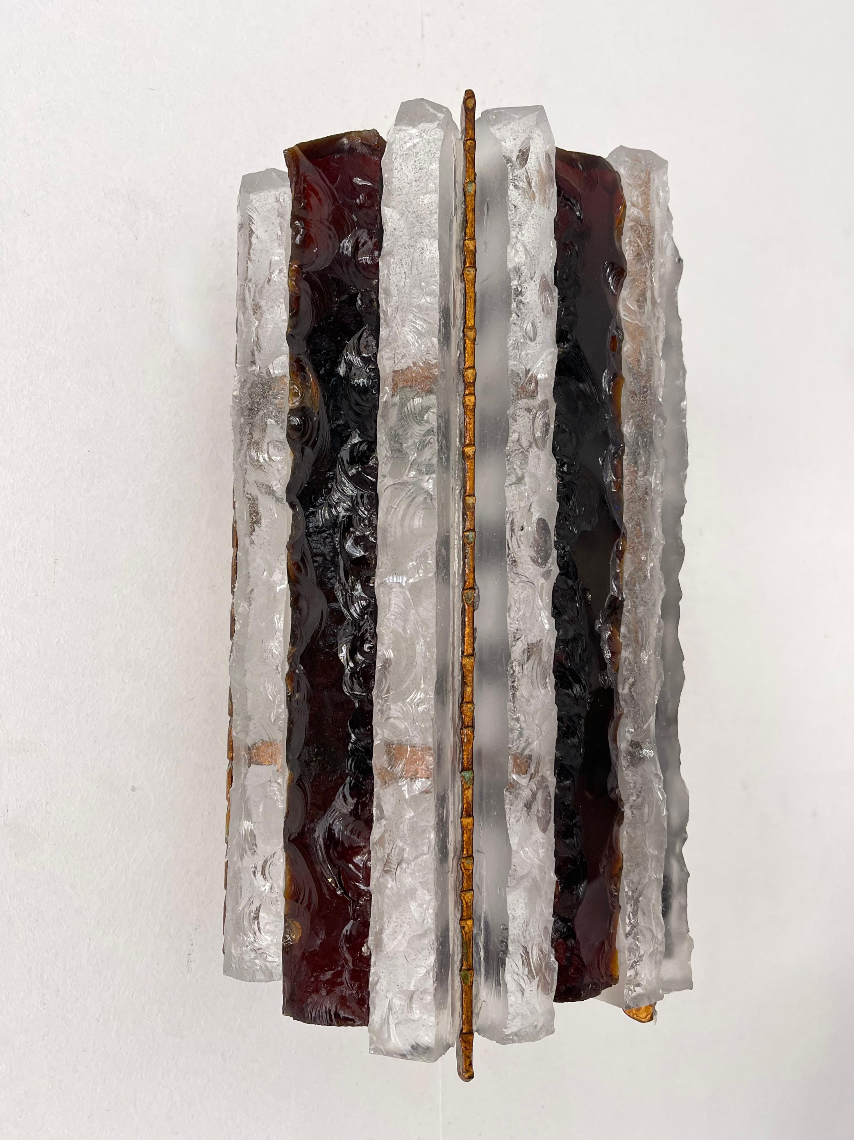 Paire d'appliques en fer forgé et verre martelé de Longobard, Italie, 1970 en vente 1