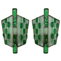 Pair of Hammered Glass Wrought Iron Sconces by Longobard, Italy, 1970s