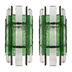Pareja de candelabros de hierro forjado con vidrio martillado de Longobard, Italia, años 70