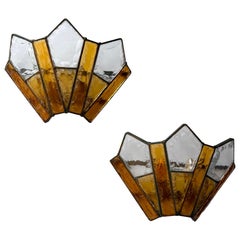 Paire d'appliques en fer forgé et verre martelé de Longobard, Italie, 1970