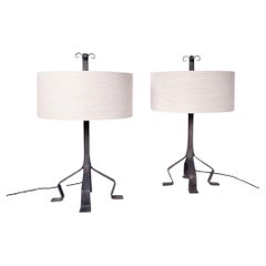 Pair of hammered iron lamps, 1960s