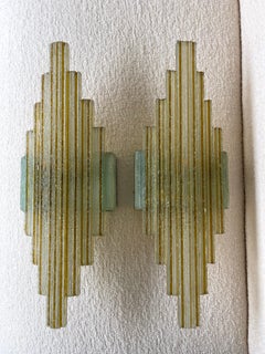 Paire d'appliques en verre jaune martelé de Poliarte, Italie, 1970