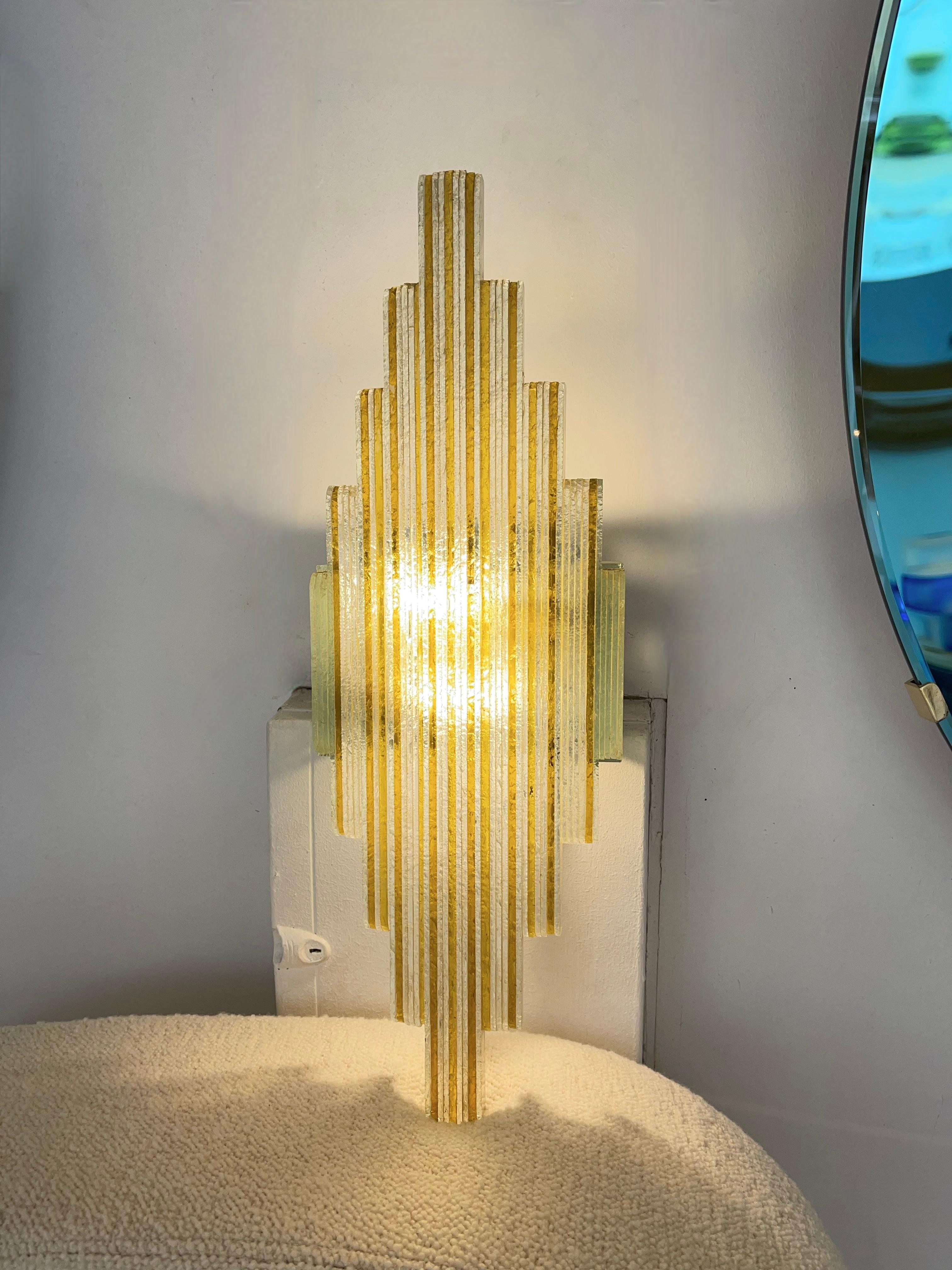 Italian Pair of Hammered Yellow Glass Sconces by Poliarte, Italy, 1970s