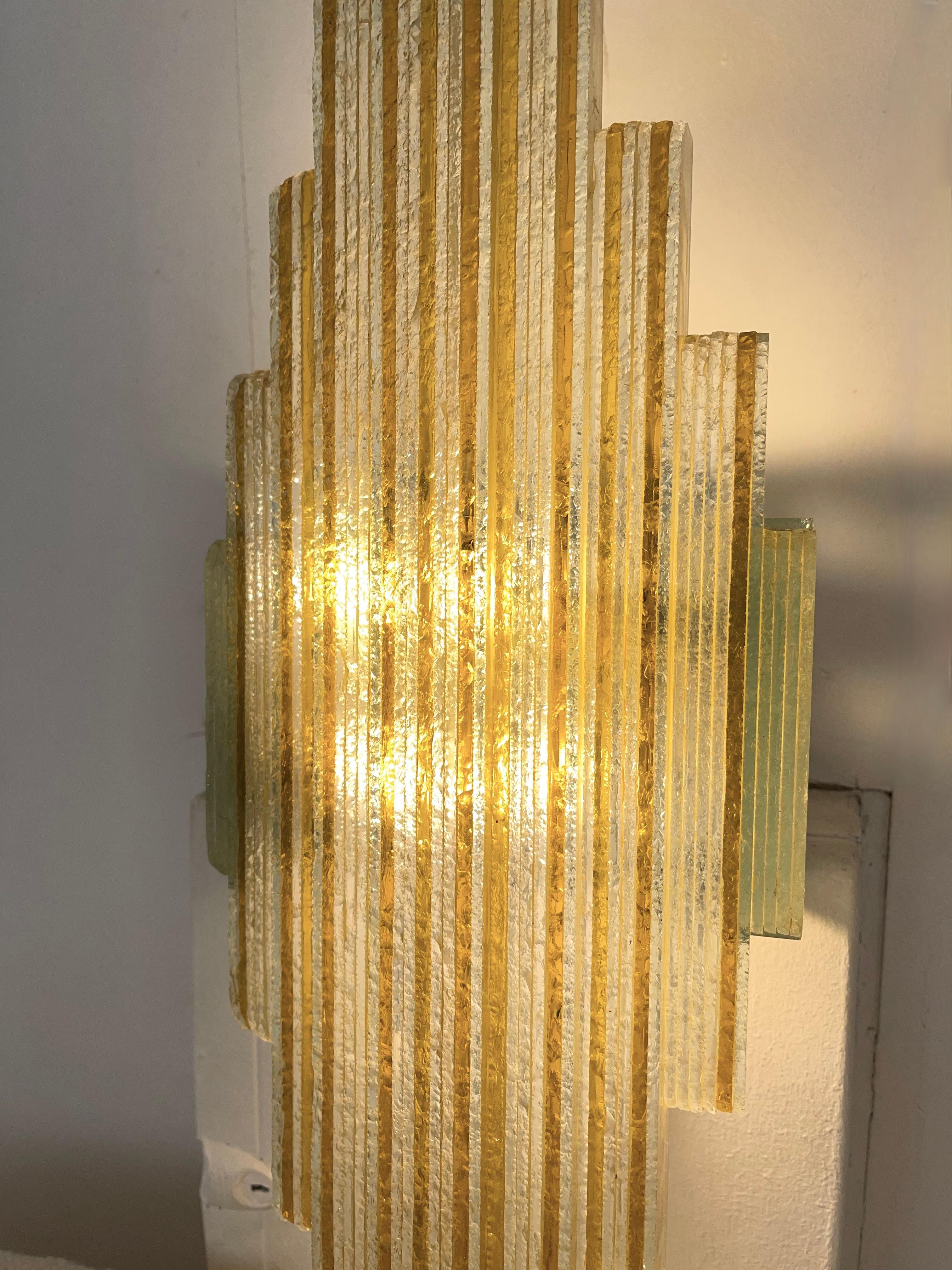 Late 20th Century Pair of Hammered Yellow Glass Sconces by Poliarte, Italy, 1970s