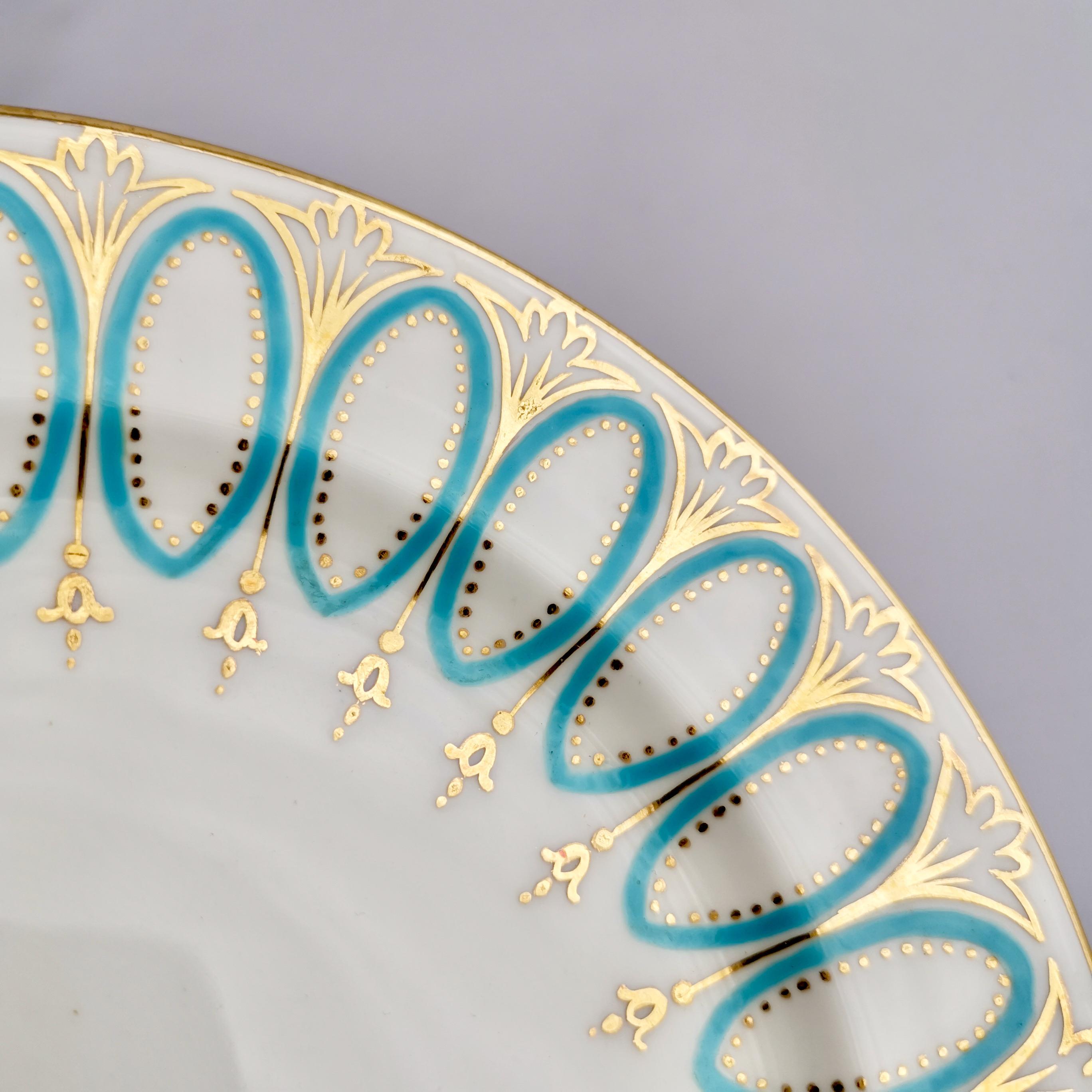 20th Century Pair of Hammersley Tea Plates, White, Gilt and Turquoise, Edwardian Early 20th C
