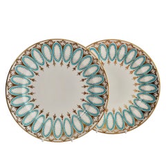 Vintage Pair of Hammersley Tea Plates, White, Gilt and Turquoise, Edwardian Early 20th C