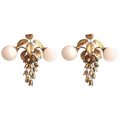 Vintage Pair of Hams Kögl Midcentury Golden Brass German Wall Sconces, 1960s