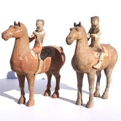 Pair of Han Dynasty Pottery Horses and Equestrian Riders