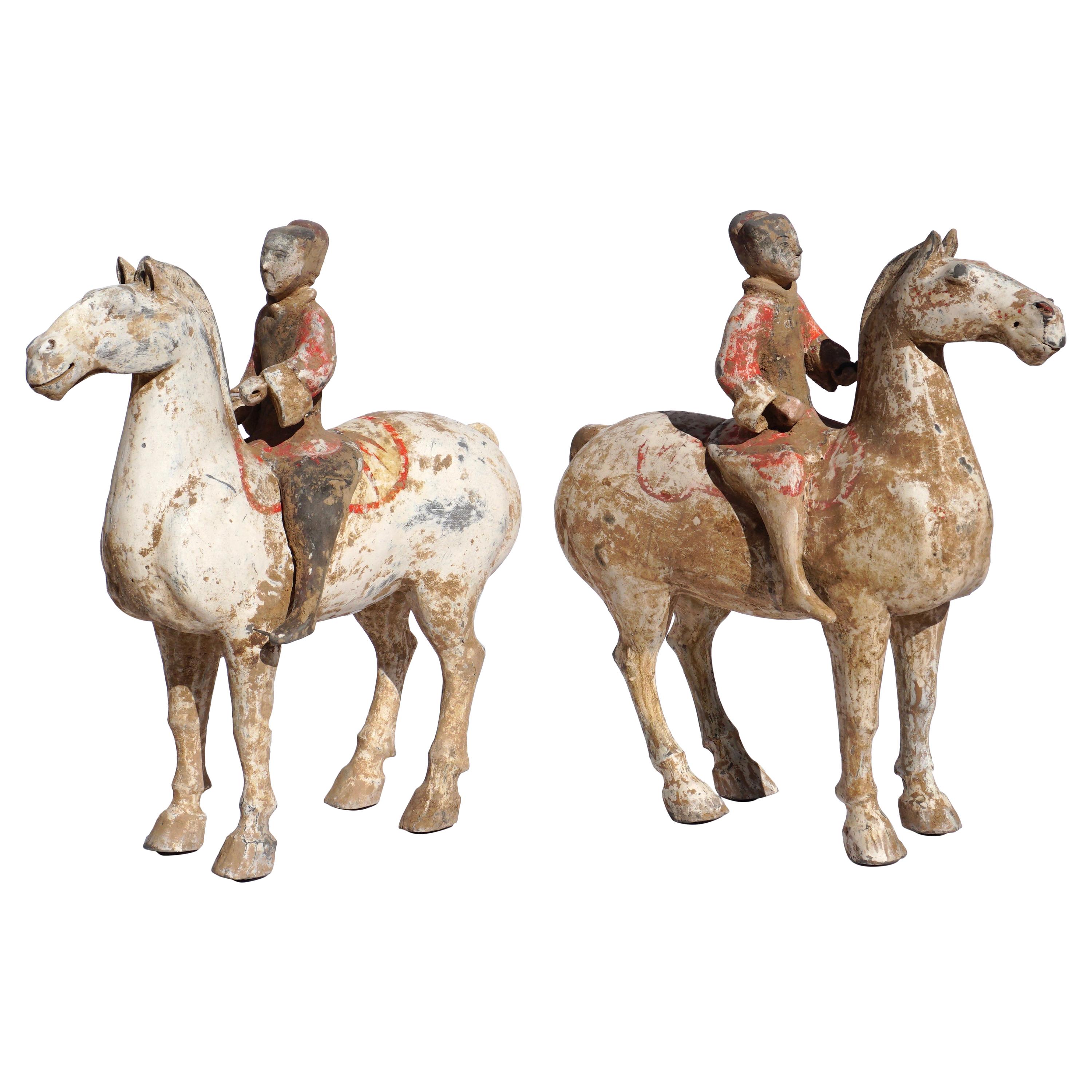 Pair of Han Dynasty pottery Horses and Equestrian Riders