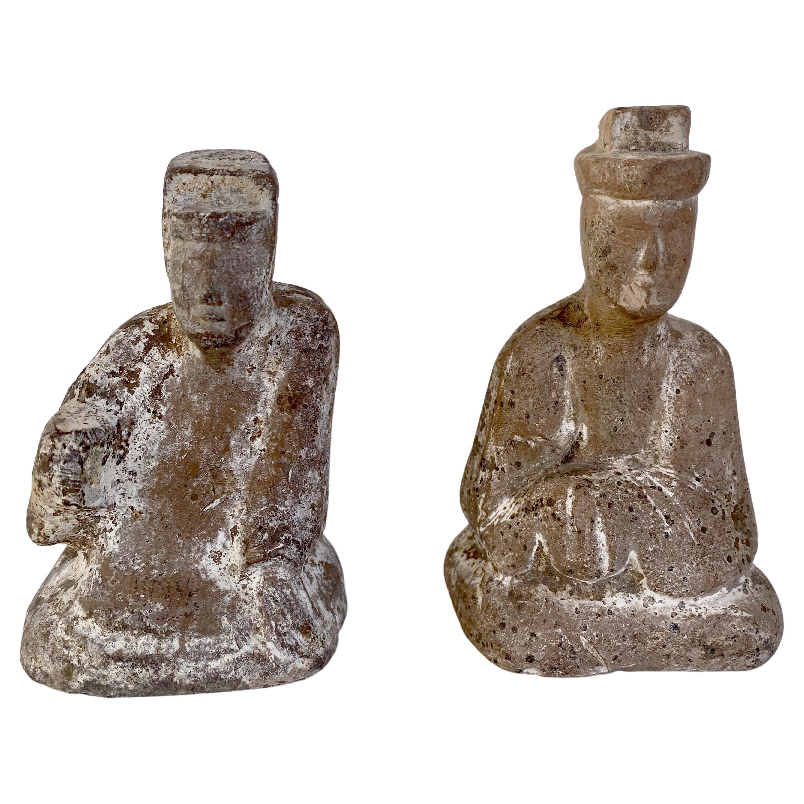 Pair of Han Dynasty Seated Figures  For Sale