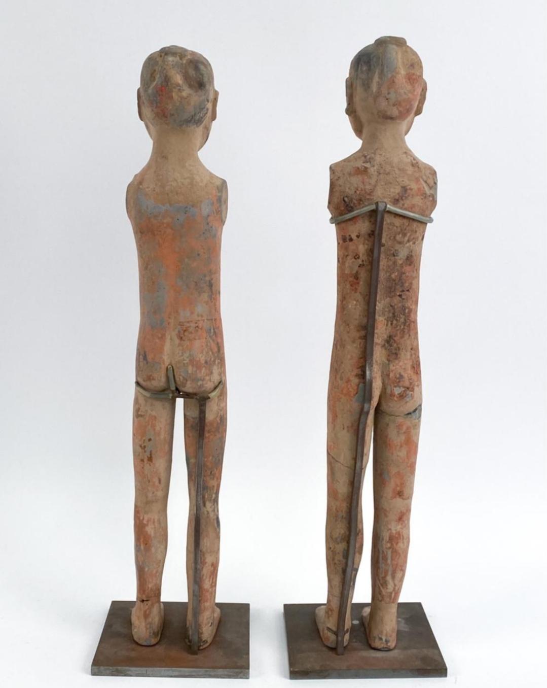 Clay Pair of Han Dynasty Terracotta Figures Circa 2nd Century BC For Sale