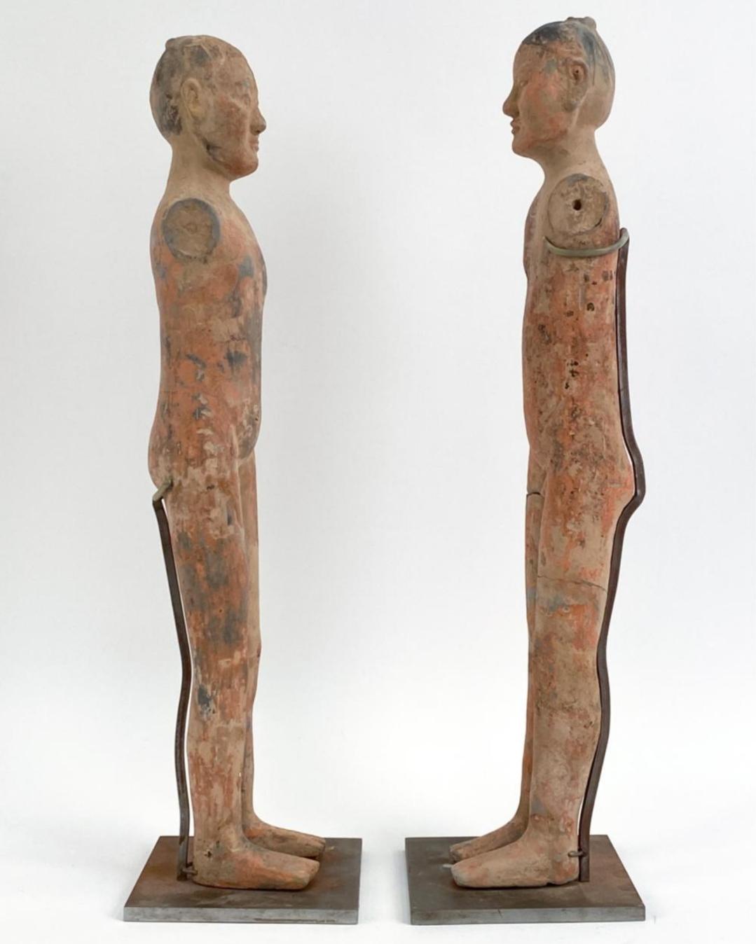 Hand-Crafted Pair of Han Dynasty Terracotta Figures Circa 2nd Century BC For Sale