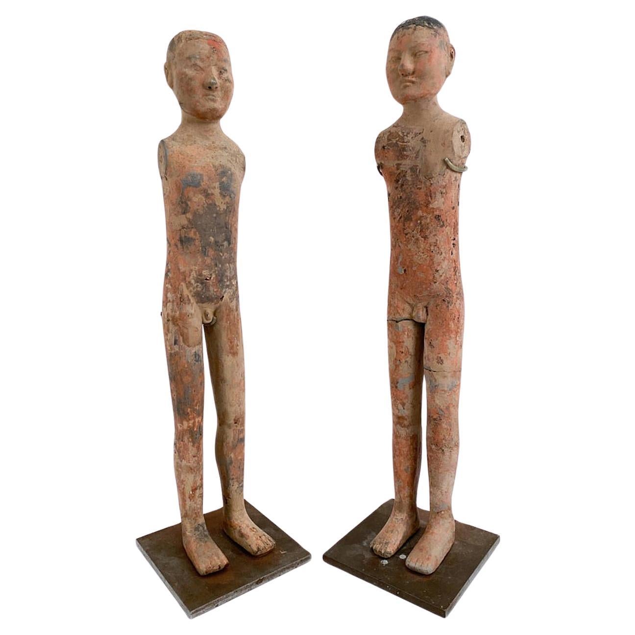 Pair of Han Dynasty Terracotta Figures Circa 2nd Century BC For Sale