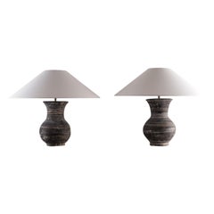Pair of Han Style Lamp with Handmade Belgian Linen Shades