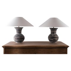 Pair of Han Style Lamp with Handmade Belgian Linen Shades