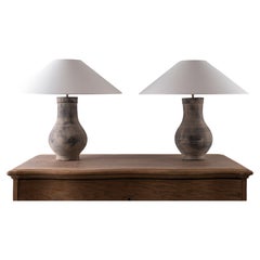 Pair of Han Style Lamp with Handmade Belgian Linen Shades