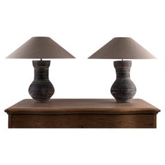 Pair of Han Style Lamp with Handmade Belgian Linen Shades