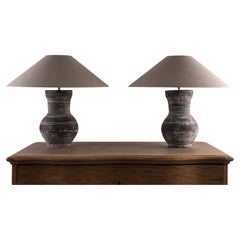 Pair of Han Style Lamp with Handmade Belgian Linen Shades