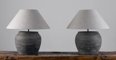 Pair of HAN Style Lamps with Belgian Linen Shades
