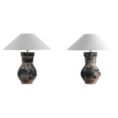 Pair of HAN Style Lamps with Belgian Linen Shades