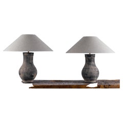Pair of HAN Style Lamps with Belgian Linen Shades