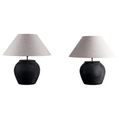 Pair of HAN Style Lamps with Belgian Linen Shades