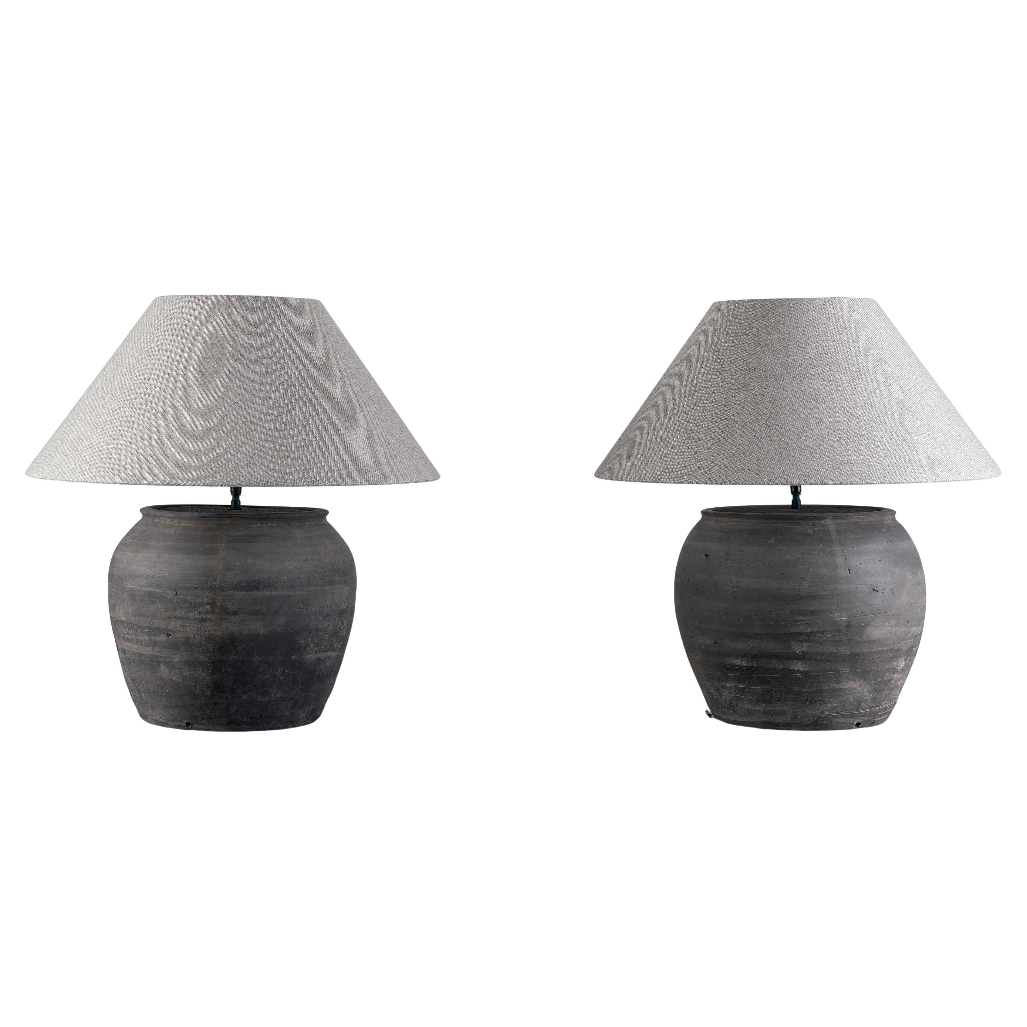 Paire de lampes de style HAN avec abat-jour en lin belge
