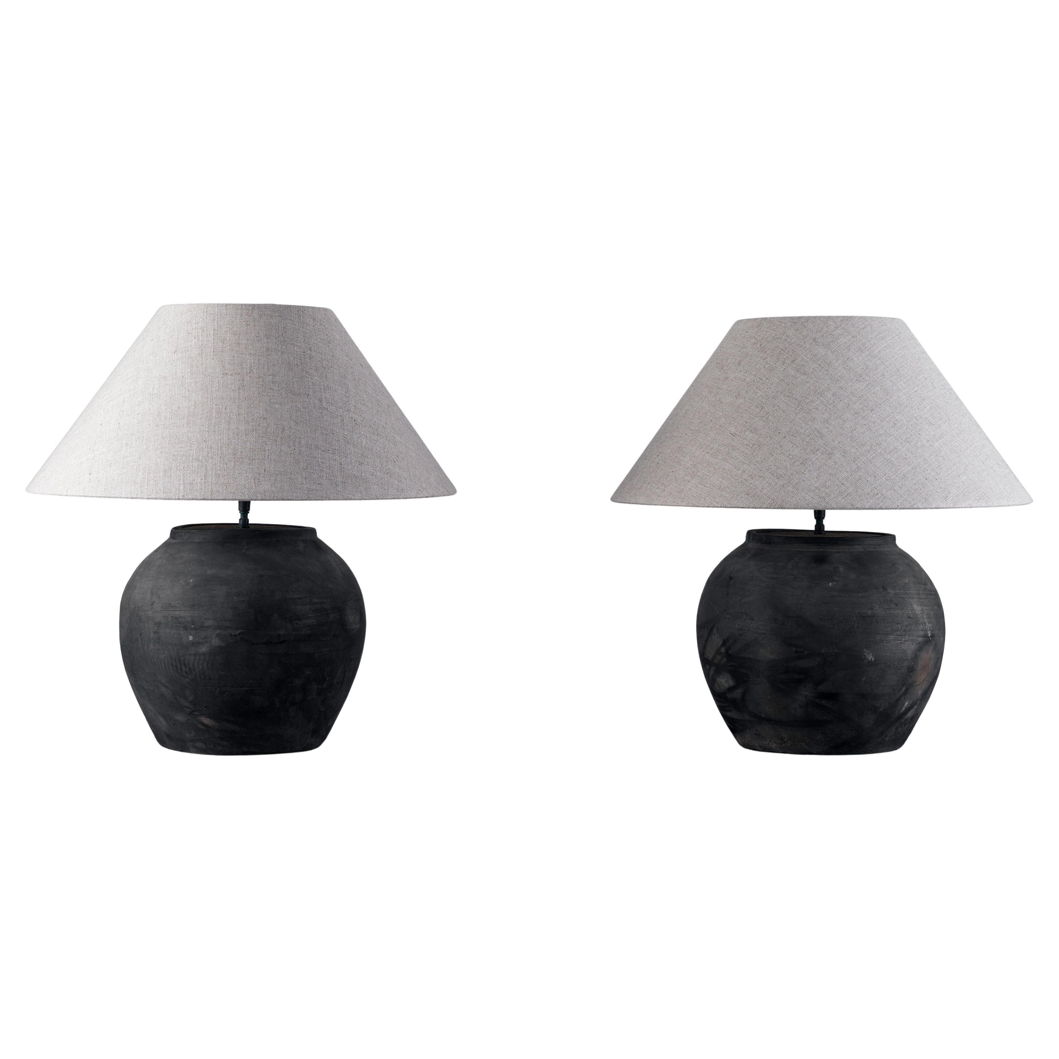 Paire de lampes de style HAN avec abat-jour en lin belge