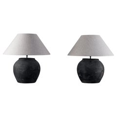Pair of HAN Style Lamps with Belgian Linen Shades