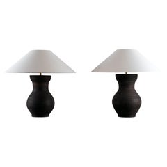 Pair of HAN Style Lamps with Handmade Belgian Linen Shades