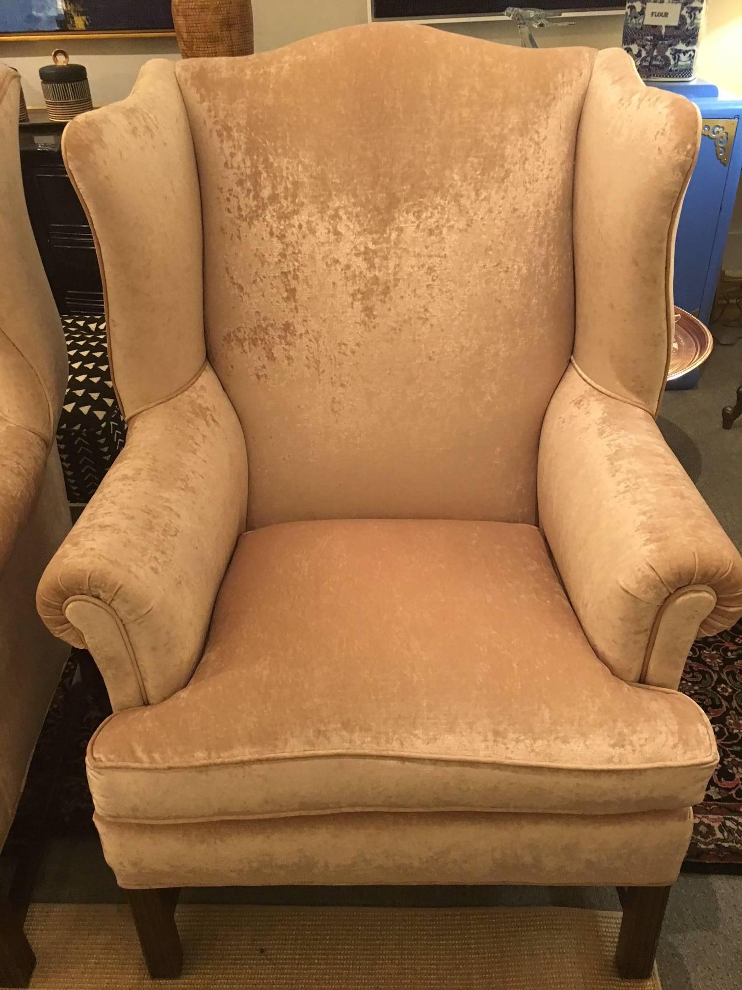 These Classic chairs have just been reupholstered in the loveliest, palest pink- a blush hue. It is hard to capture the color in photos, so please scroll through the pics. The color is best reflected in the photos taken of the side and backs of the