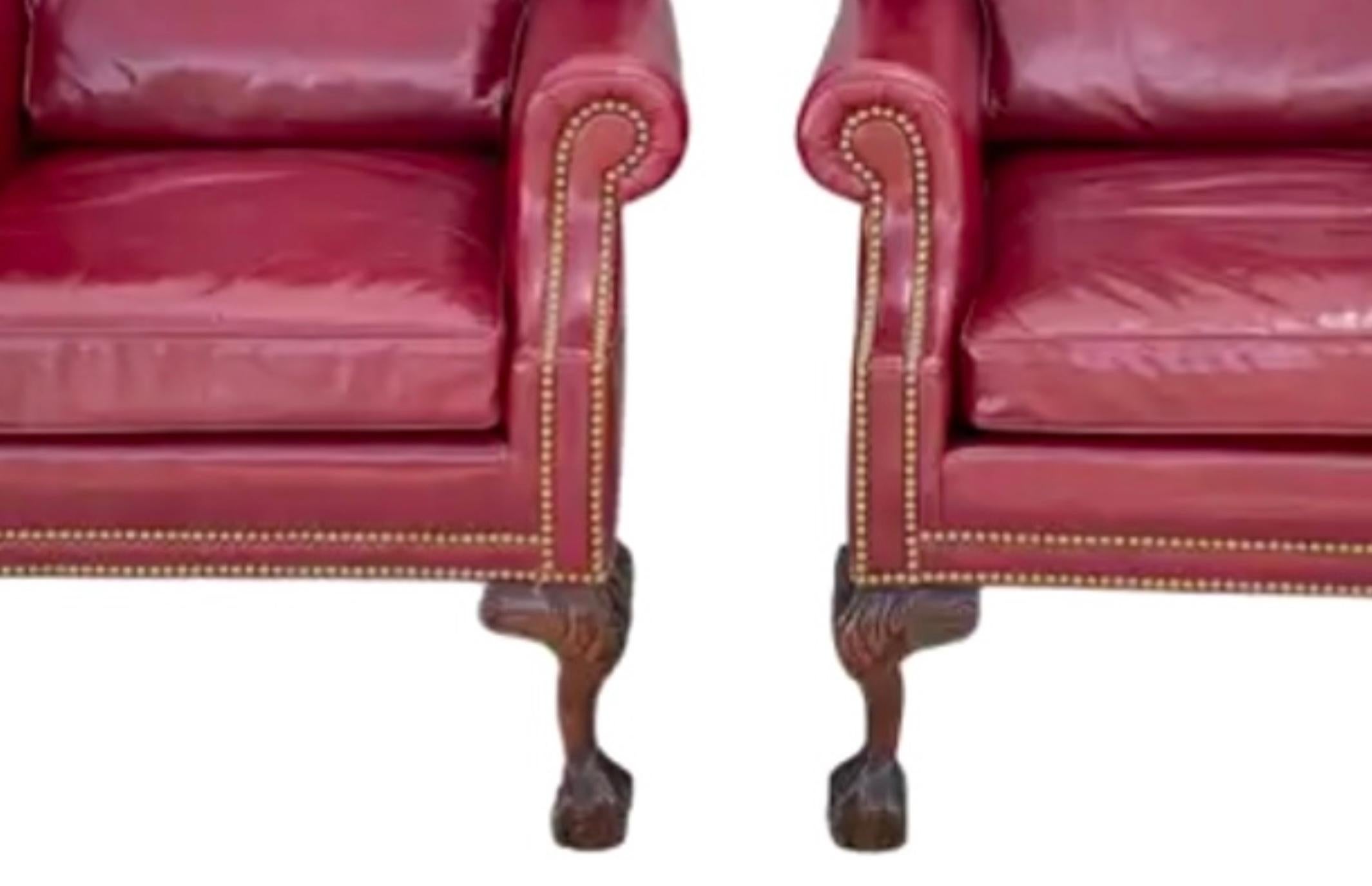 20th Century Pair of Hancock And Moore Wingback Ball And Claw Leather Chairs