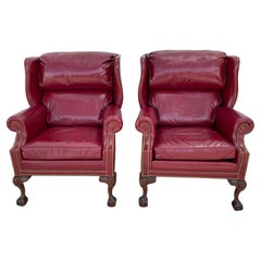 Used Pair of Hancock And Moore Wingback Ball And Claw Leather Chairs