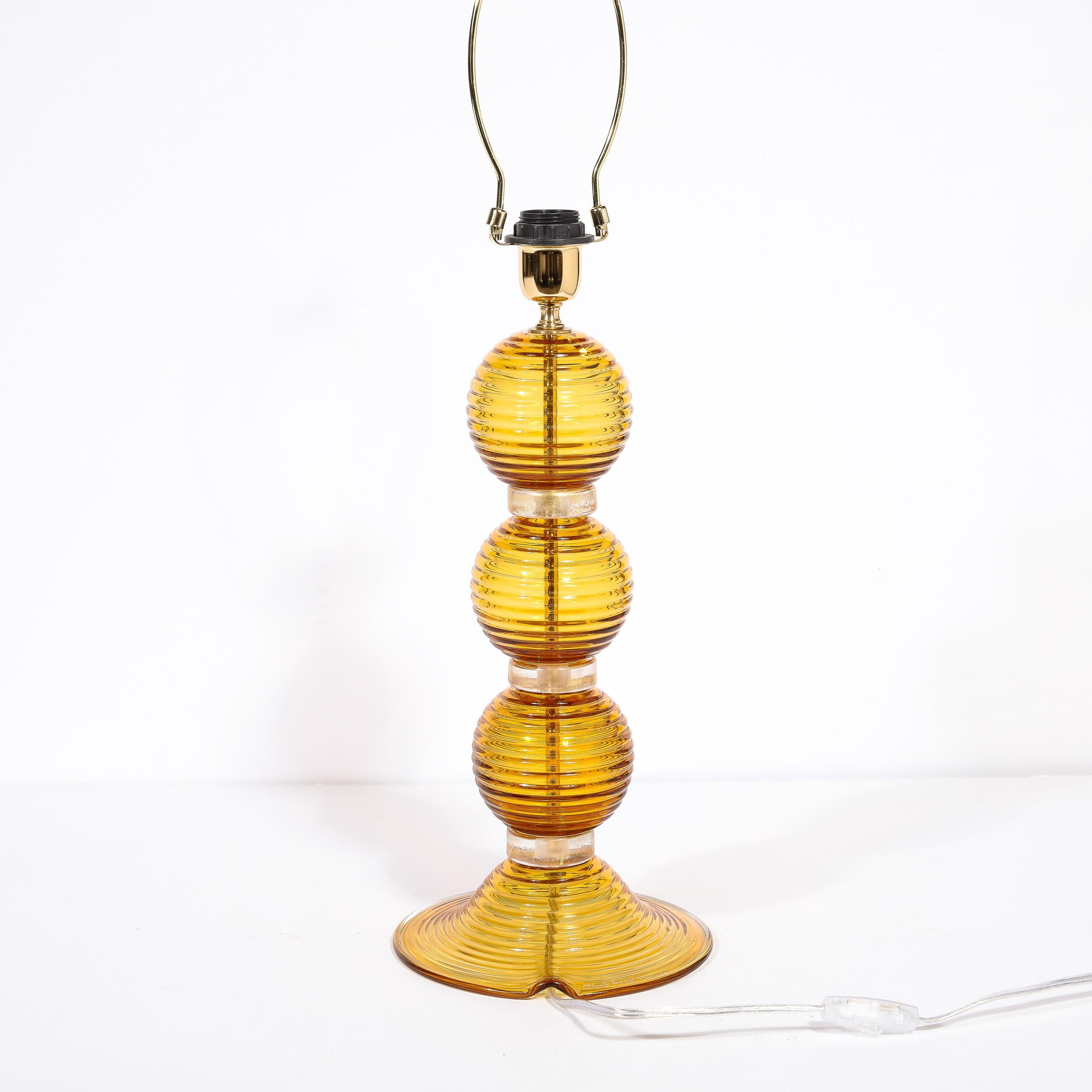 Paire de lampes de Murano de couleur ambre, avec des bandes en or 24 carats en vente 4