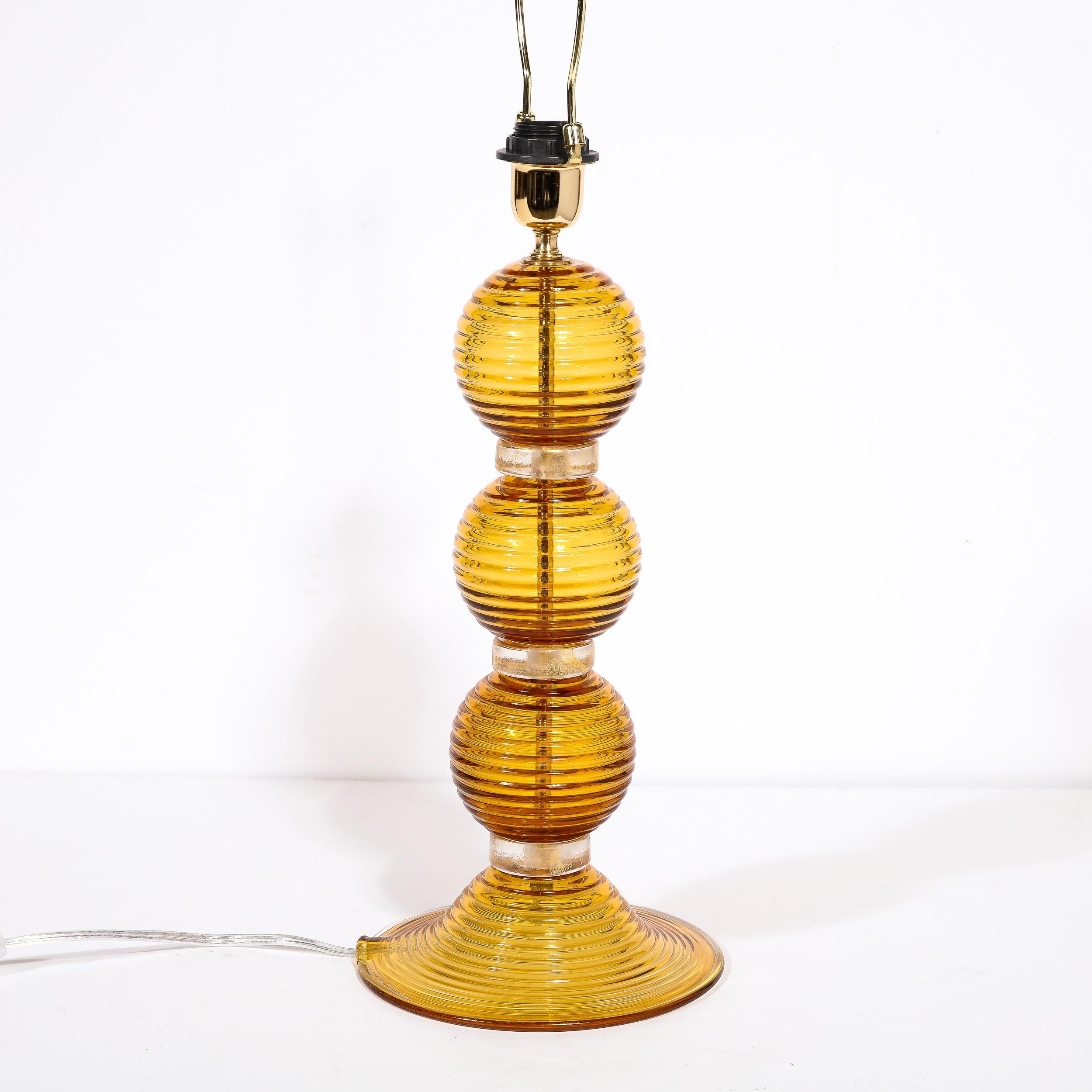 Paire de lampes de Murano de couleur ambre, avec des bandes en or 24 carats en vente 6