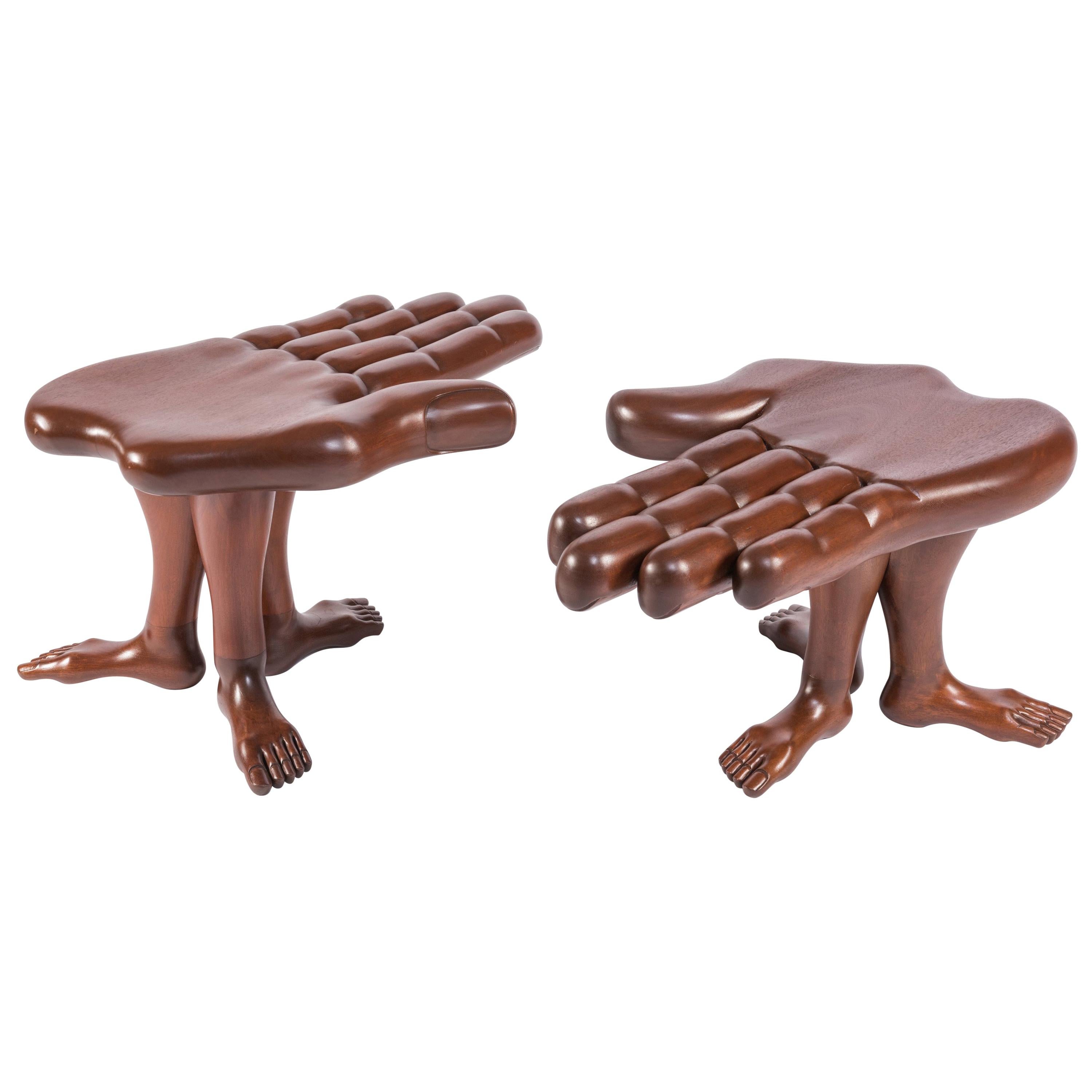 Pair of Hand and Foot Coffee Tables or Stools by Pedro Friedeberg