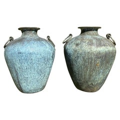 Pair of Hand-Beaten Bronze Vases, 19th Century