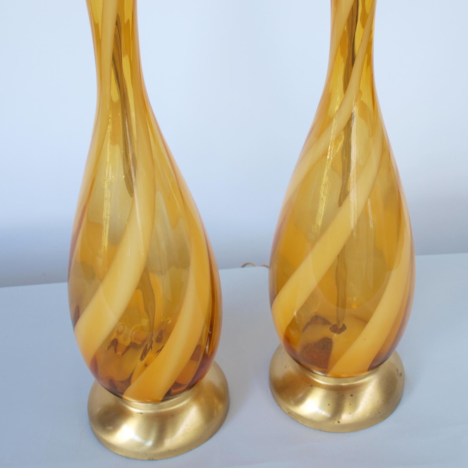 Italian Pair of Hand-Blown Empoli Glass Bottle-Form Table Lamps For Sale