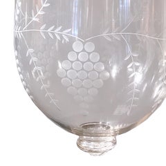 Pair of Hand Blown Glass Bell Jar Lanterns with Grape Etching