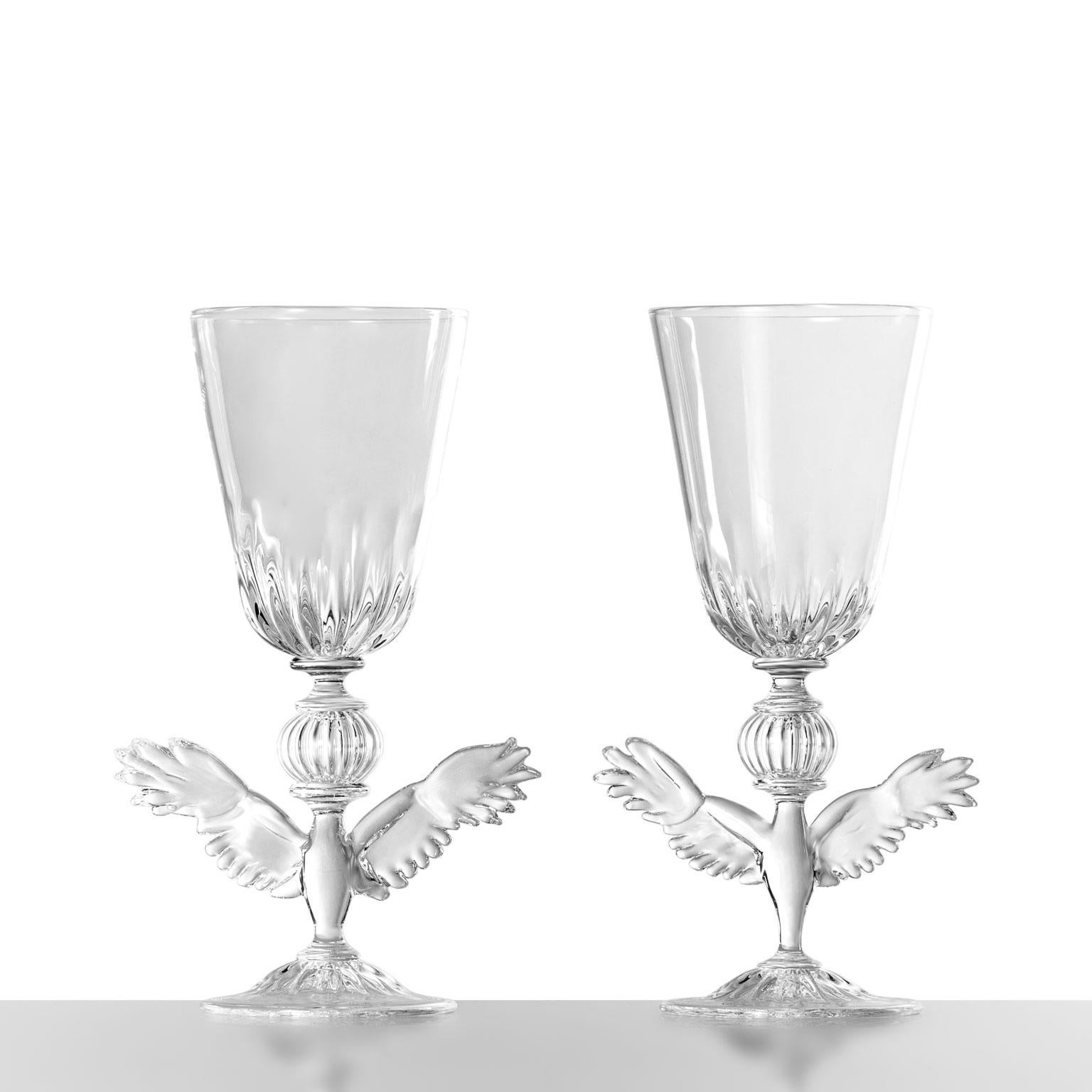 Modern Contemporary Trionfo Hand-Blown Glass Sculptured A pair of  Decorative Goblets  For Sale