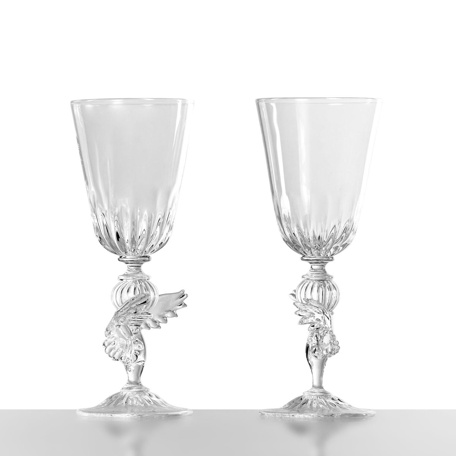 Italian Contemporary Trionfo Hand-Blown Glass Sculptured A pair of  Decorative Goblets  For Sale