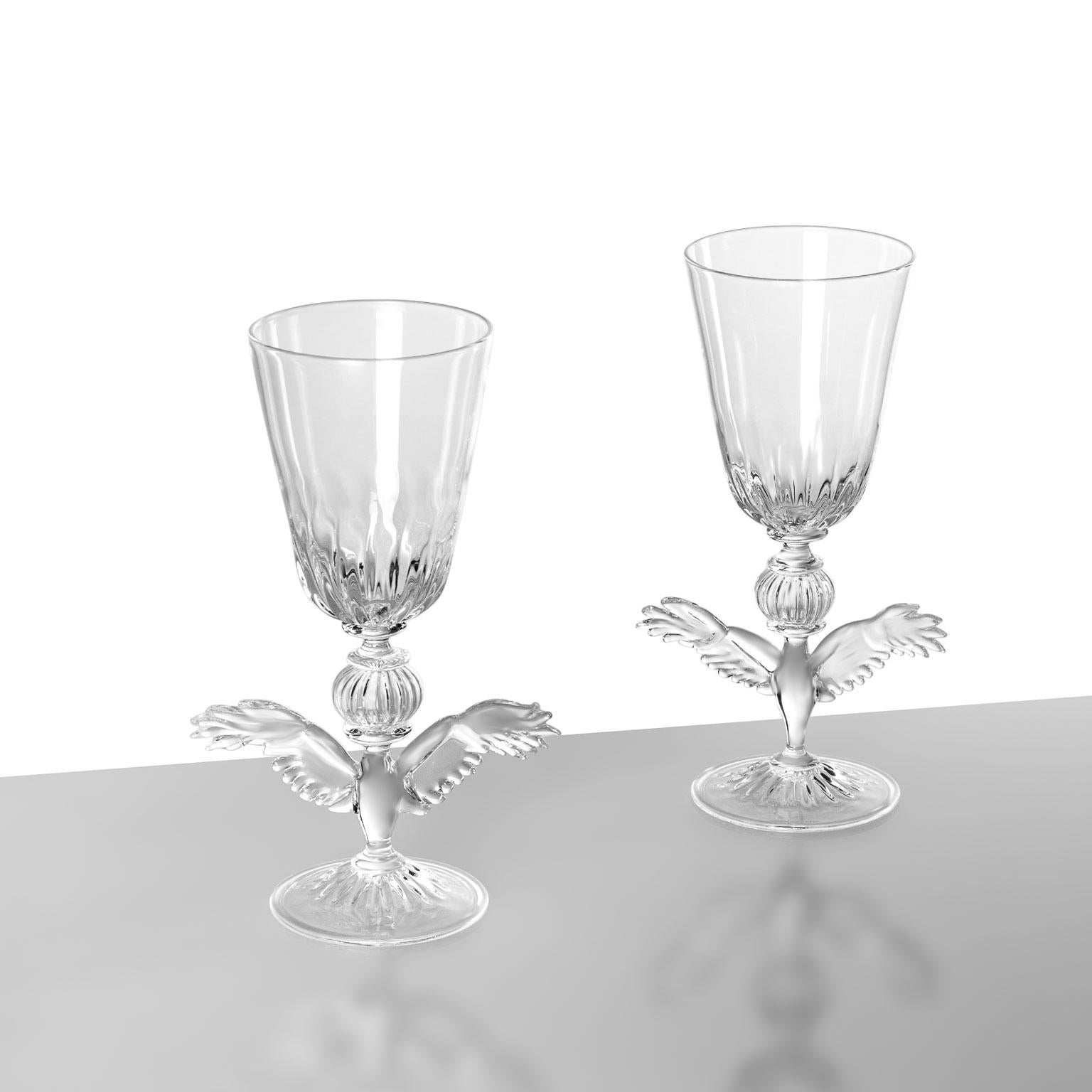 Contemporary Trionfo Hand-Blown Glass Sculptured A pair of  Decorative Goblets  In New Condition For Sale In Camisano Vicentino, IT