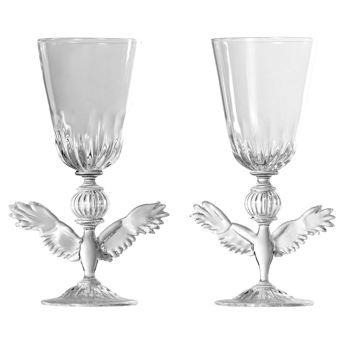 Contemporary Trionfo Hand-Blown Glass Sculptured A pair of  Decorative Goblets  For Sale