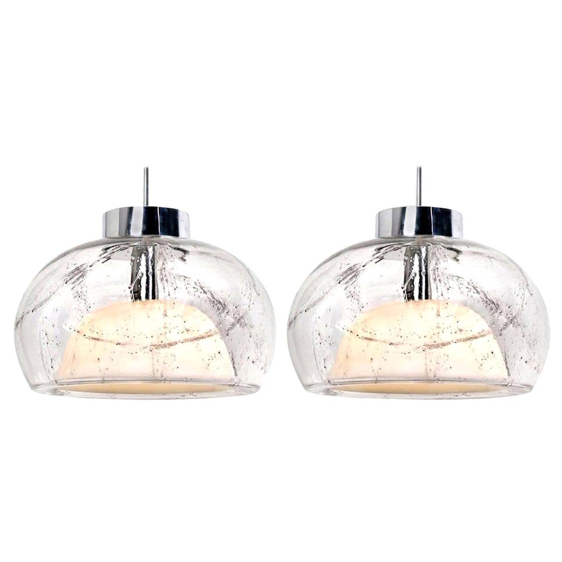 Pair of Hand Blown Glass Pedant Lights by Doria, Germany, 1970s