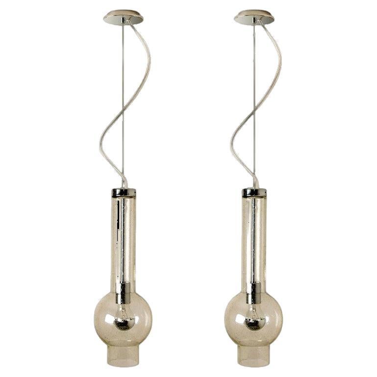 Pair of Hand Blown Glass Tube Pedant Lights by Staf Lights 1970s, Germany