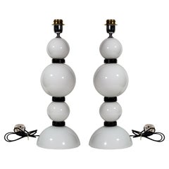 Pair of Hand Blown Glass White and Black Table Lamps by Alberto Dona