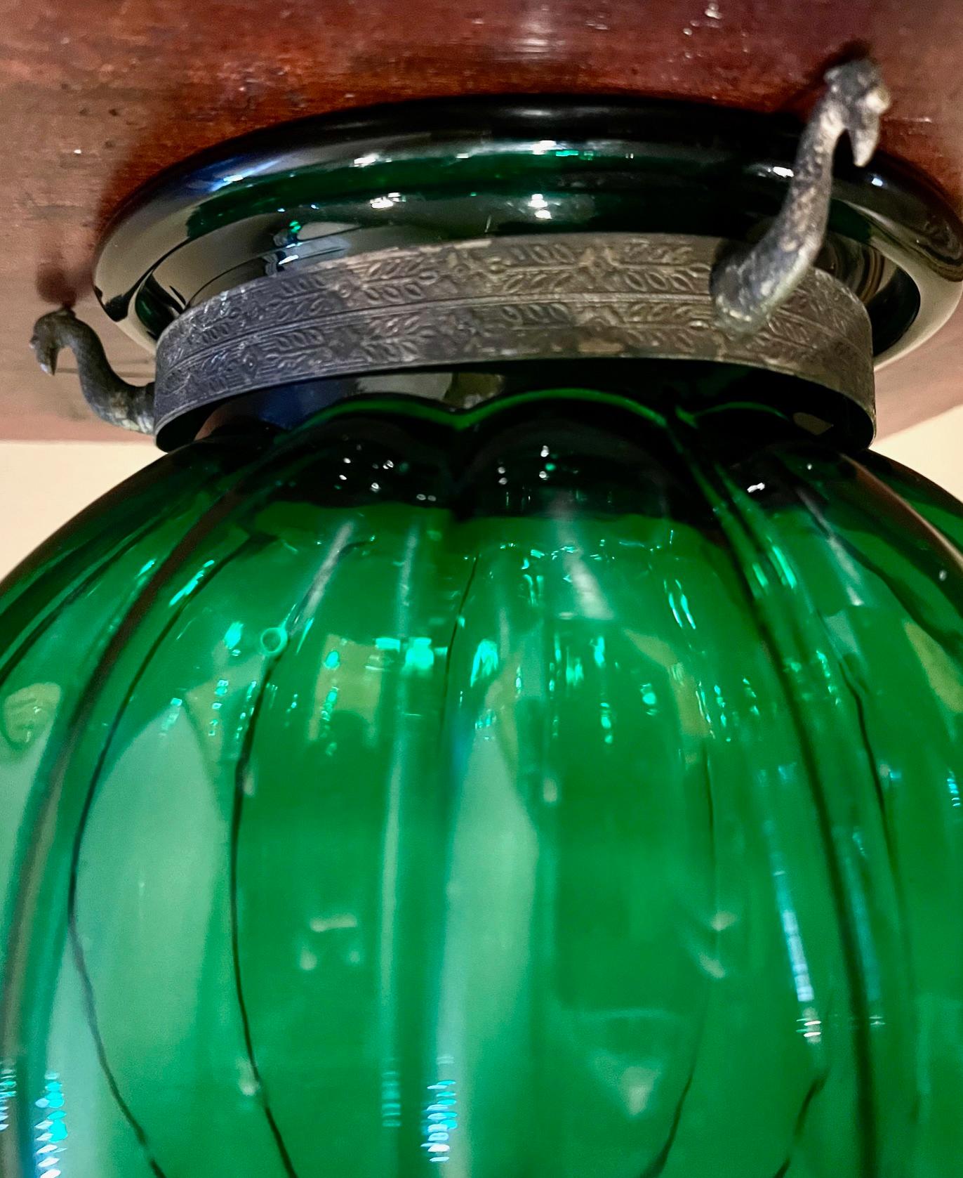 Pair of Hand-Blown Green Pumpkin Lanterns 3