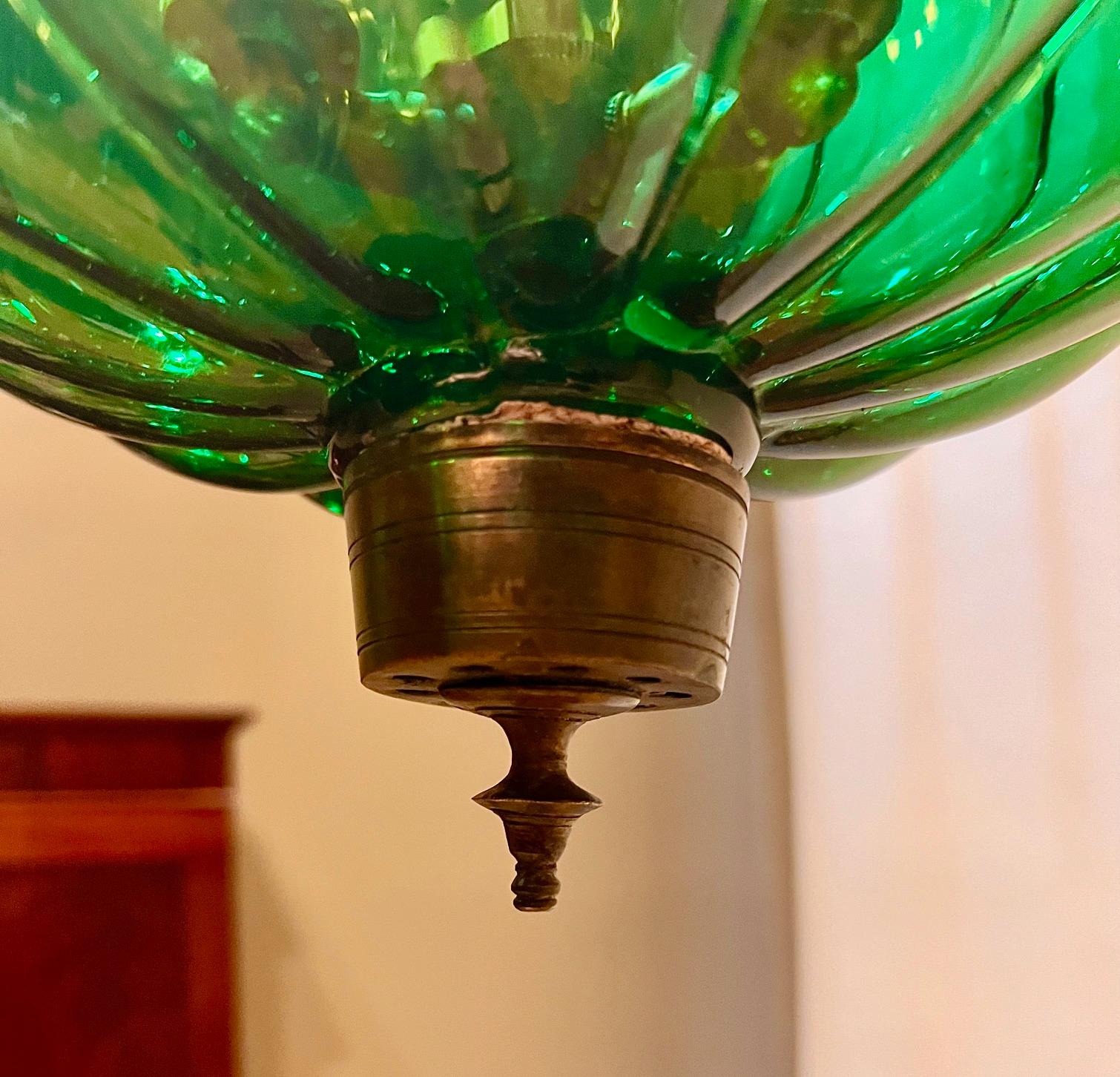 Pair of Hand-Blown Green Pumpkin Lanterns 5