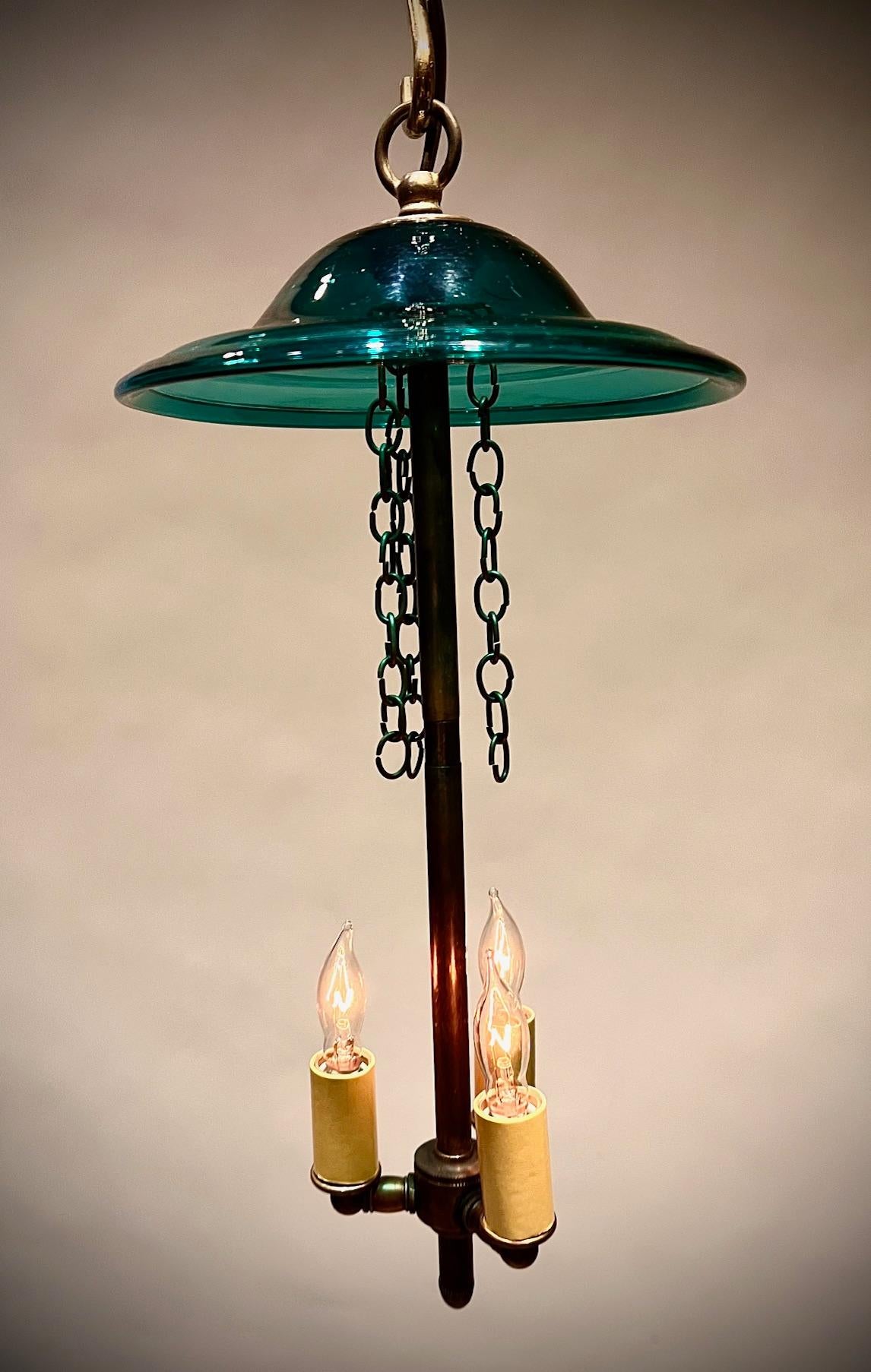 Pair of Hand-Blown Green Pumpkin Lanterns 1
